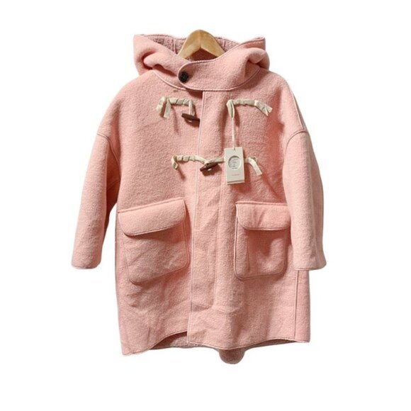 UNIQUE Kids Oversized Woolen Hooded Trench Coat Pink - Picture 4 of 7
